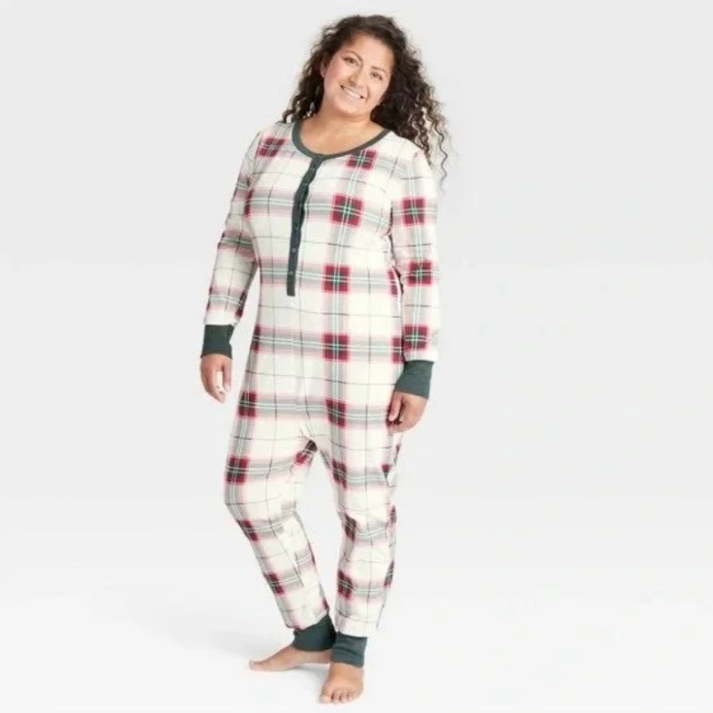 New! Holiday Plaid Union Suit Red/Green, Hearth & Hand with Magnolia